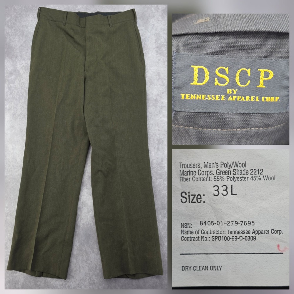 DSCP USMC Marine Corps Green Shade 2212 Poly Wool Dress Trousers 33L Tennessee